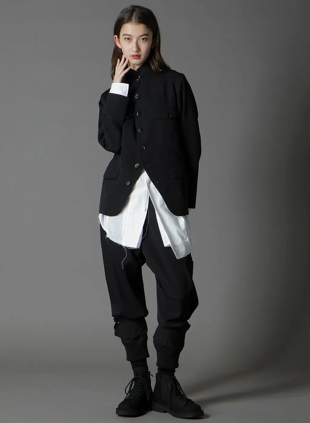 Wool Gabardine Stand Collar Jacket