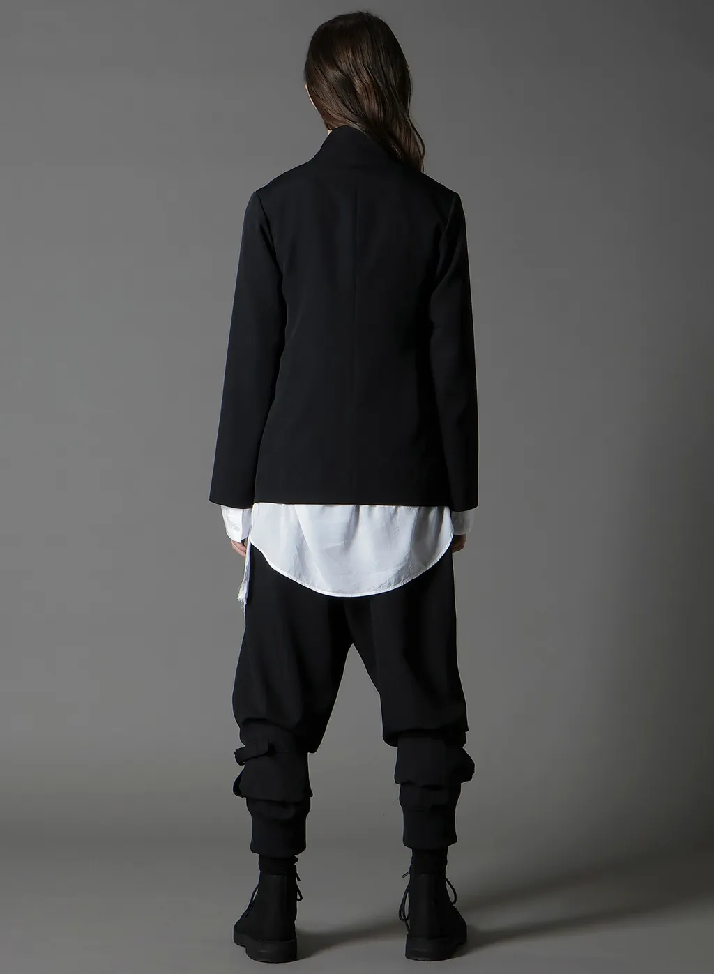 Wool Gabardine Stand Collar Jacket