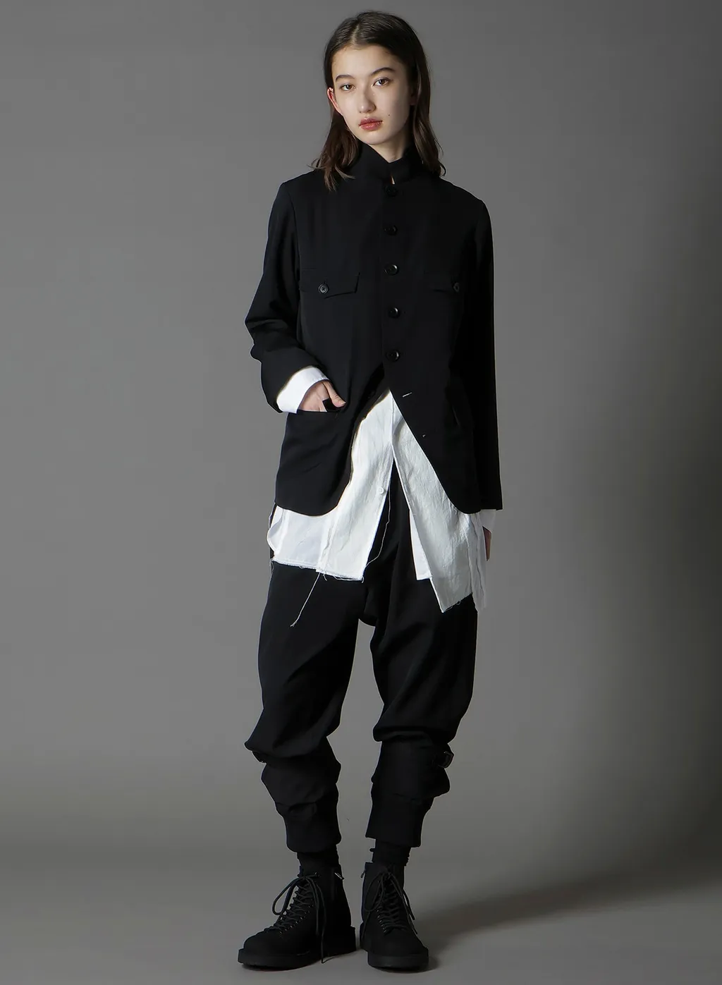 Wool Gabardine Stand Collar Jacket