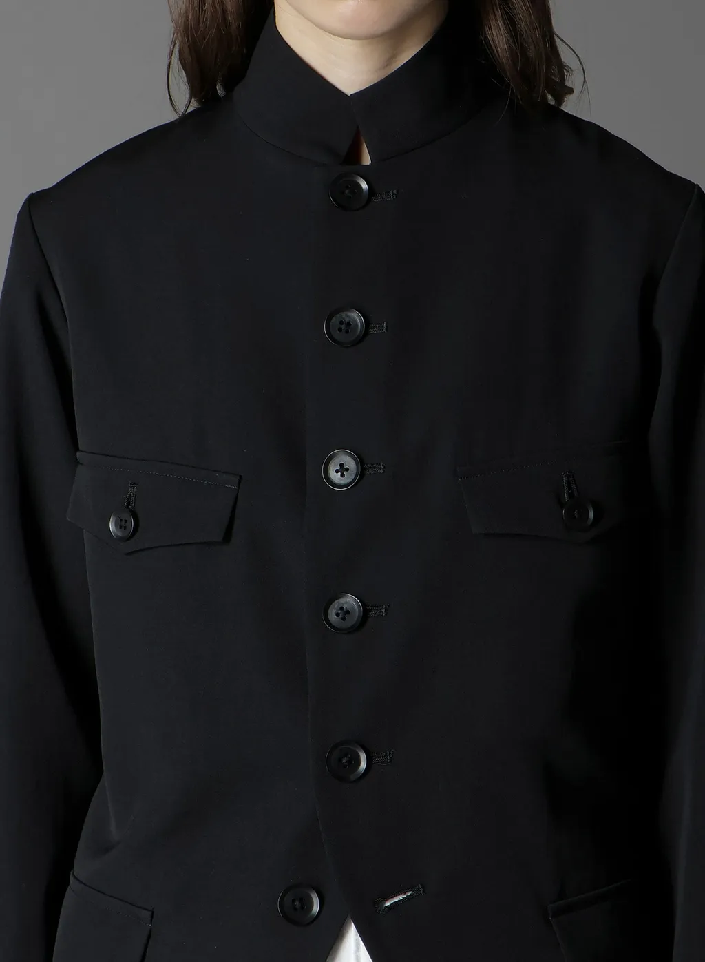 Wool Gabardine Stand Collar Jacket