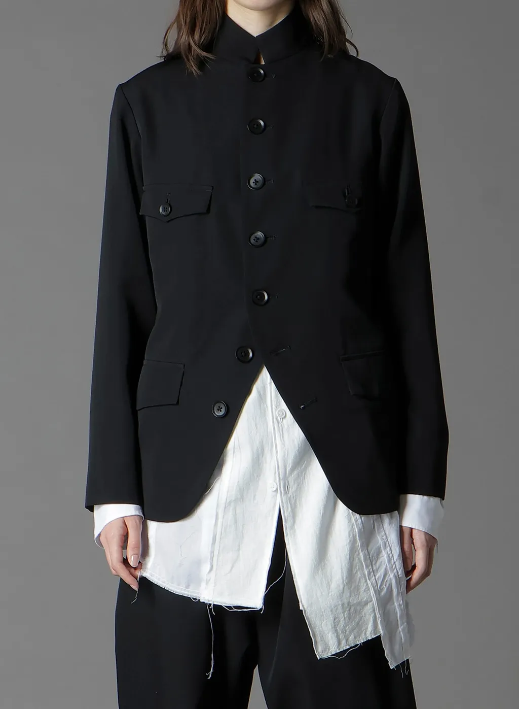 Wool Gabardine Stand Collar Jacket
