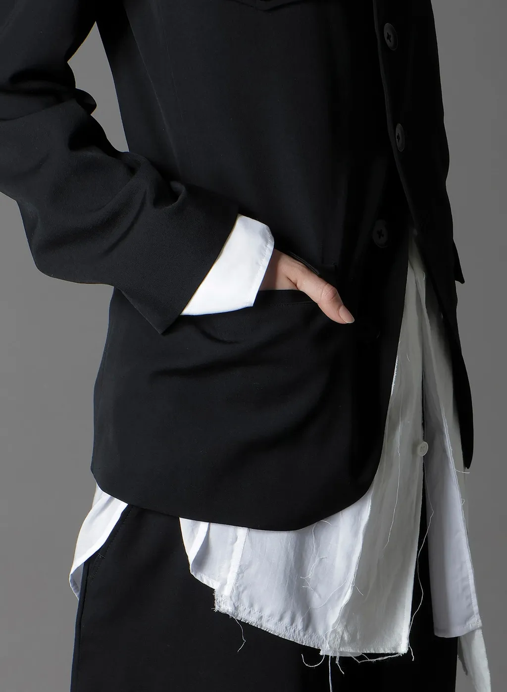 Wool Gabardine Stand Collar Jacket