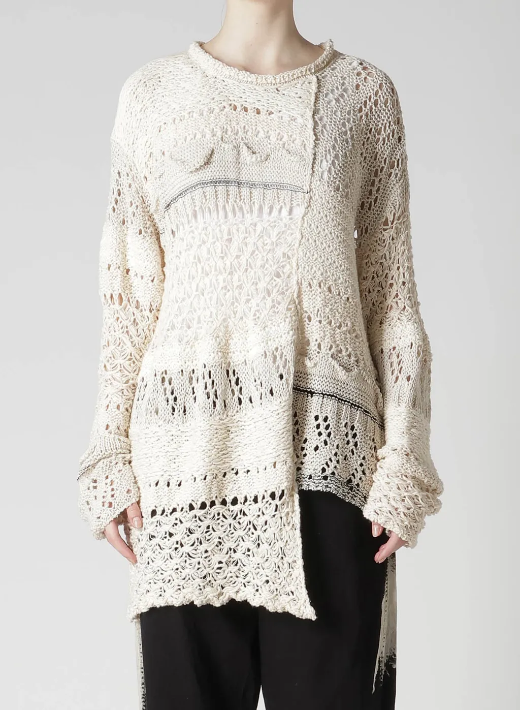 Mixed-Material Long-Sleeve Pullover