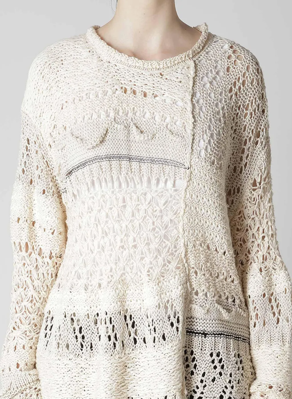 Mixed-Material Long-Sleeve Pullover