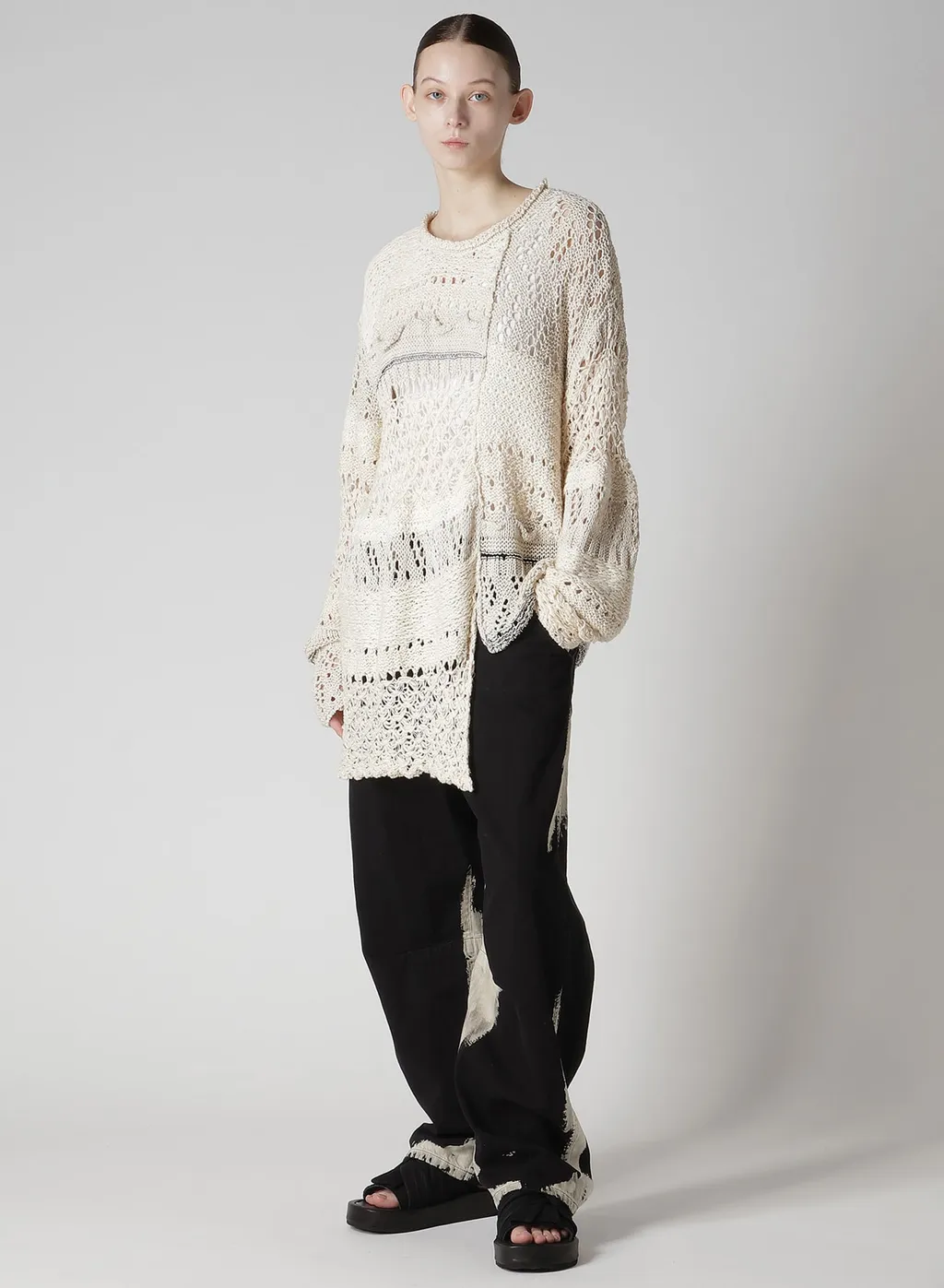 Mixed-Material Long-Sleeve Pullover