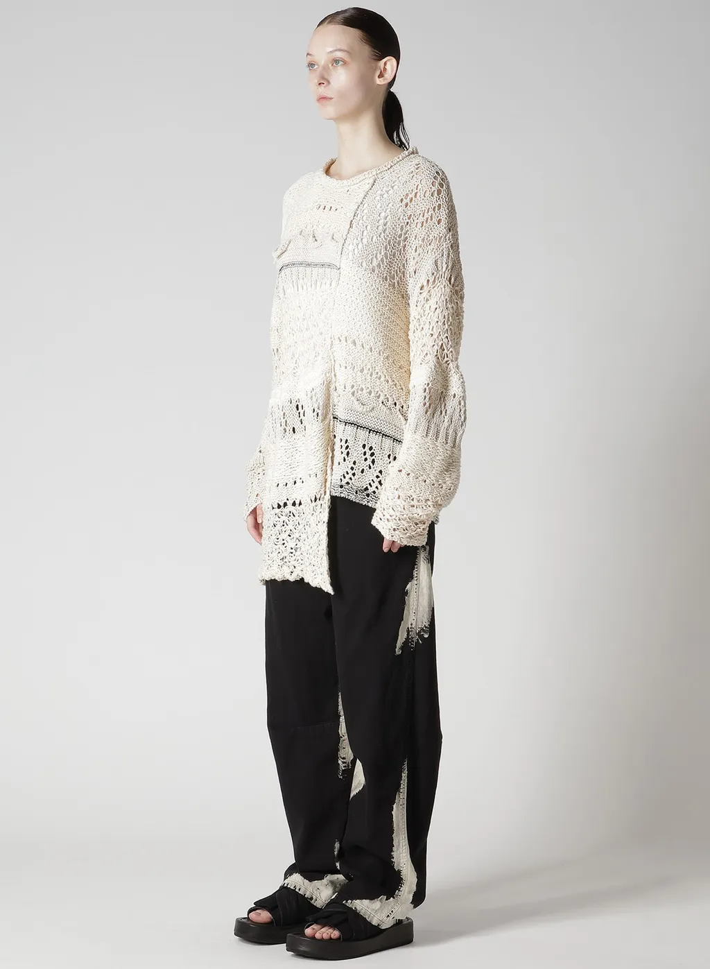 Mixed-Material Long-Sleeve Pullover