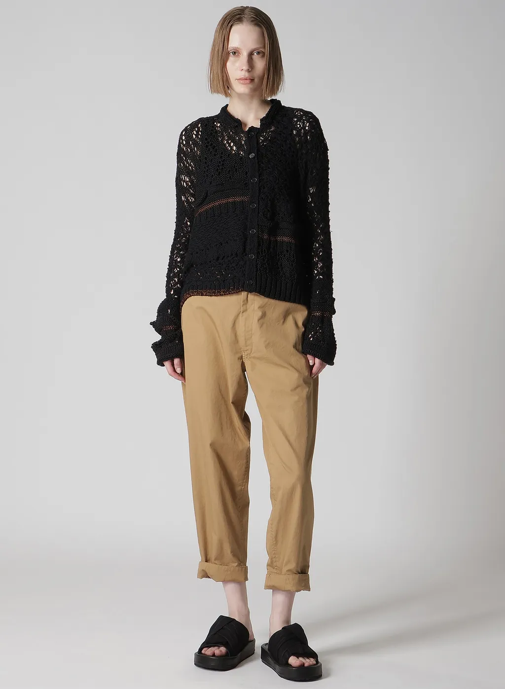 Mixed-Material Cropped Cardigan