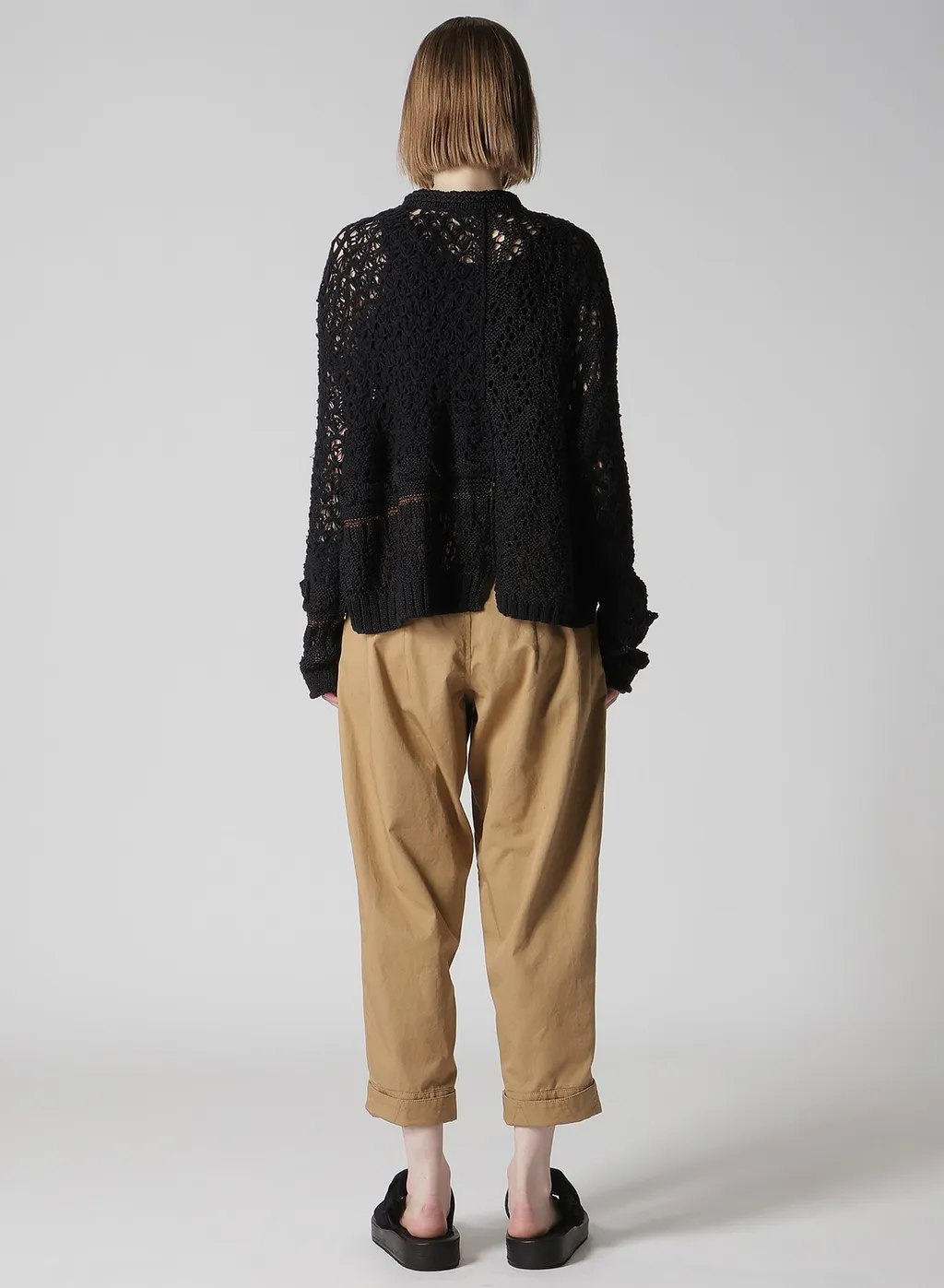 Mixed-Material Cropped Cardigan