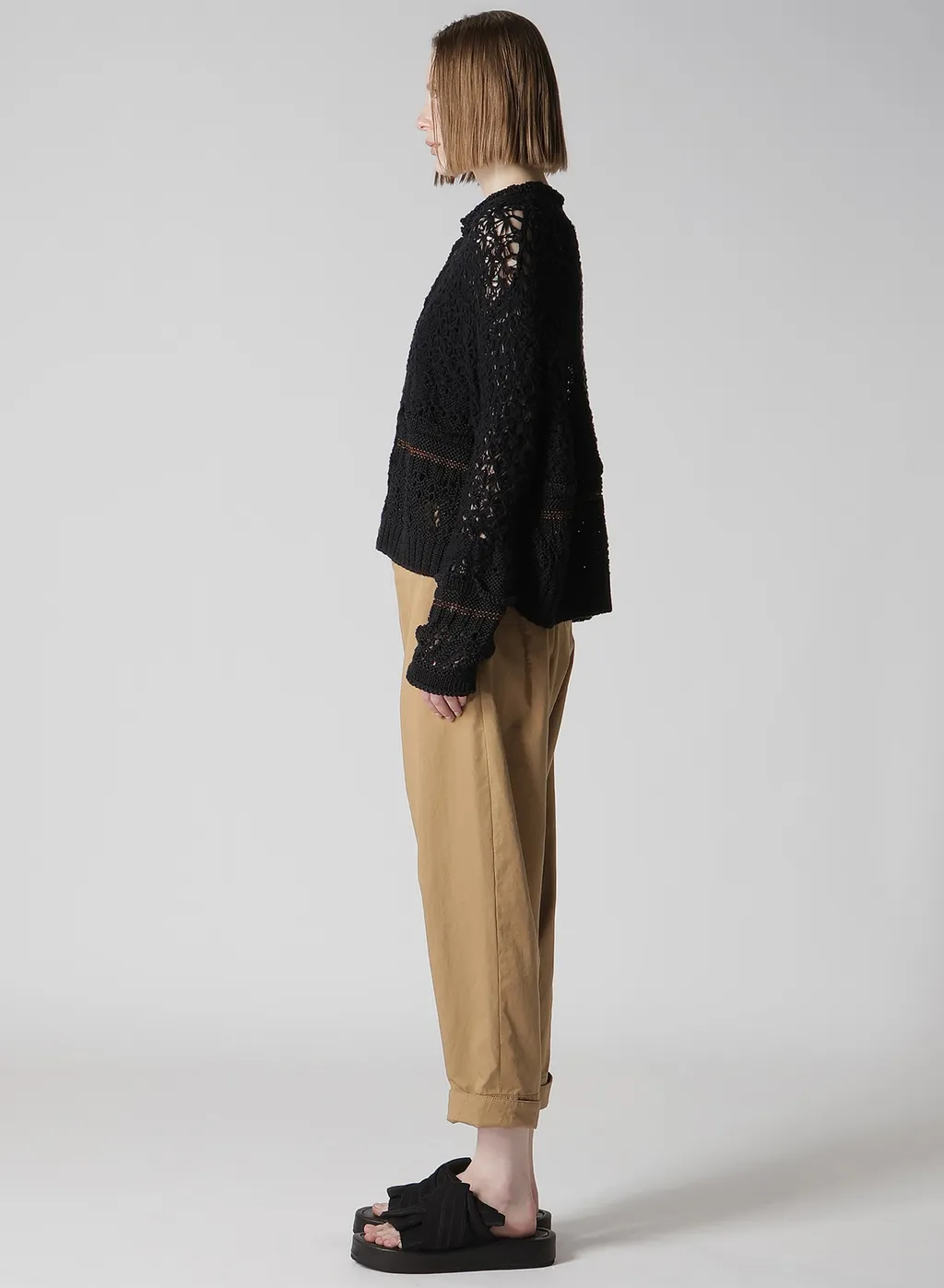 Mixed-Material Cropped Cardigan