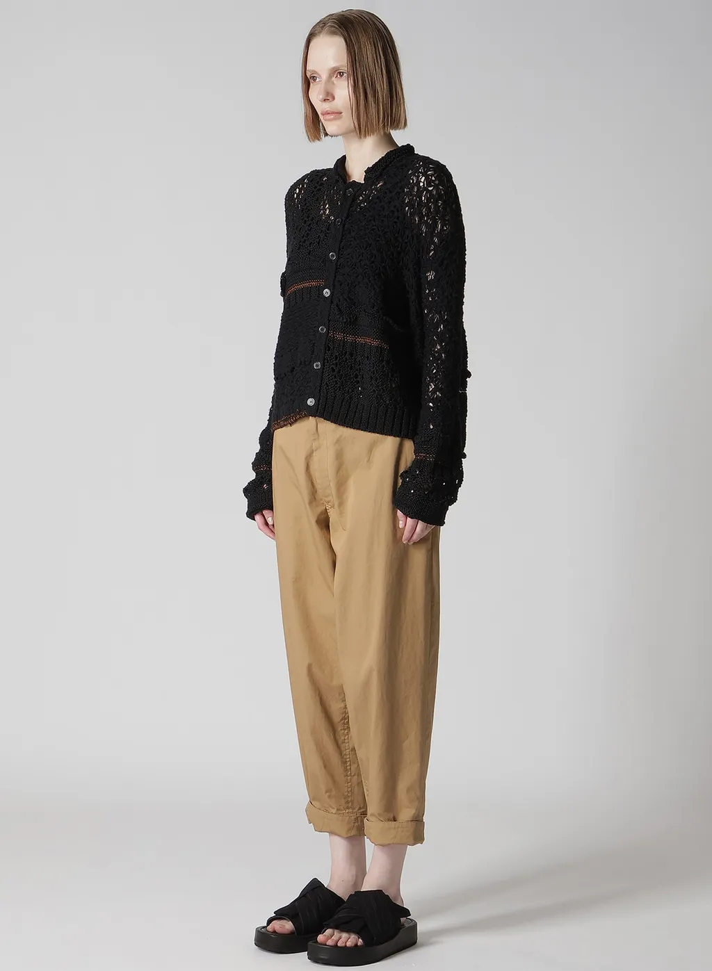 Mixed-Material Cropped Cardigan