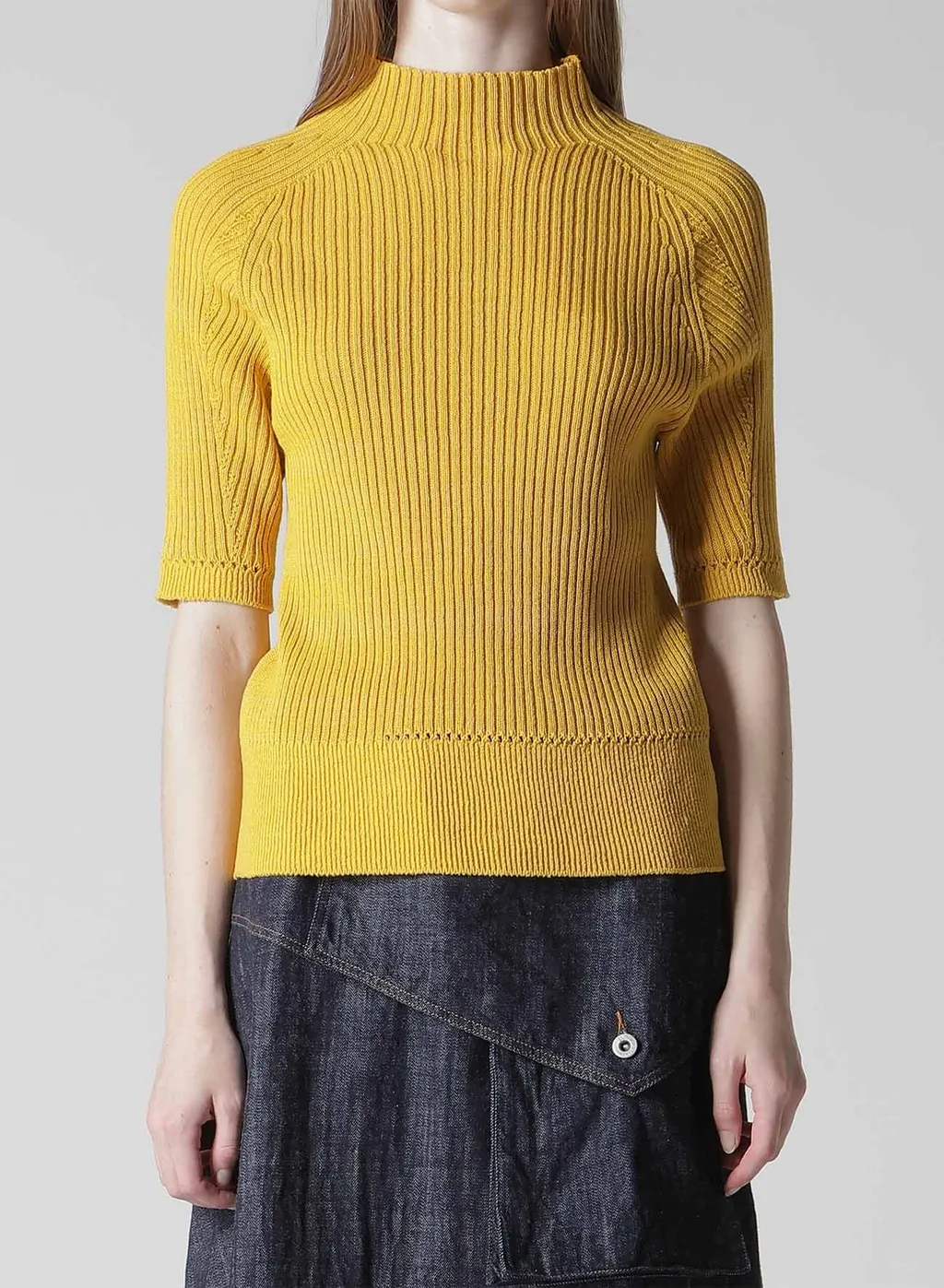 Rib Eyelet Half-Sleeve Knit