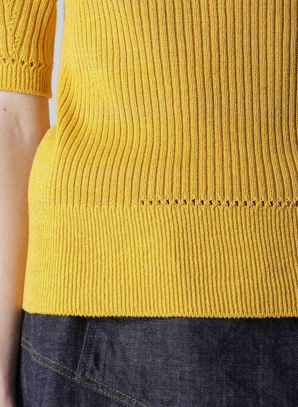 Rib Eyelet Half-Sleeve Knit
