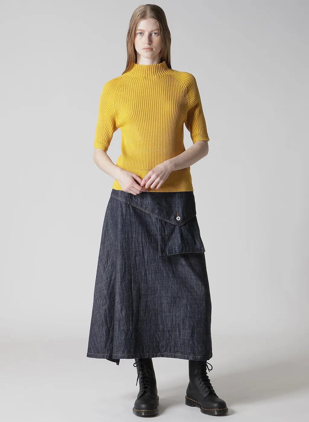 Rib Eyelet Half-Sleeve Knit