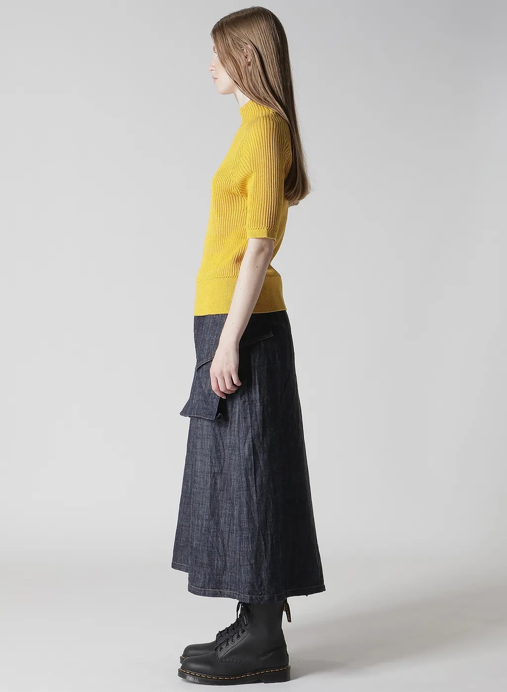 Rib Eyelet Half-Sleeve Knit