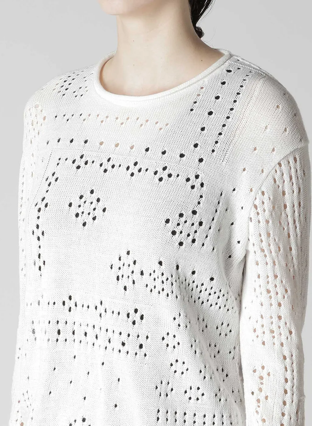Patchwork Lace Curled Collar Round Neck Pullover