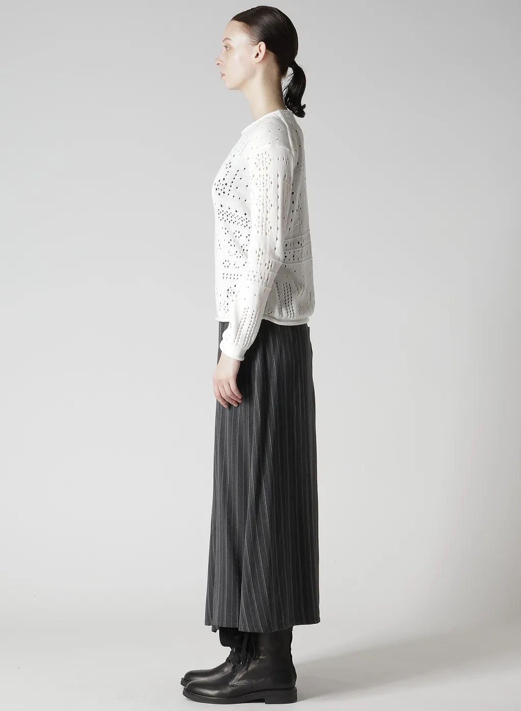 Patchwork Lace Curled Collar Round Neck Pullover
