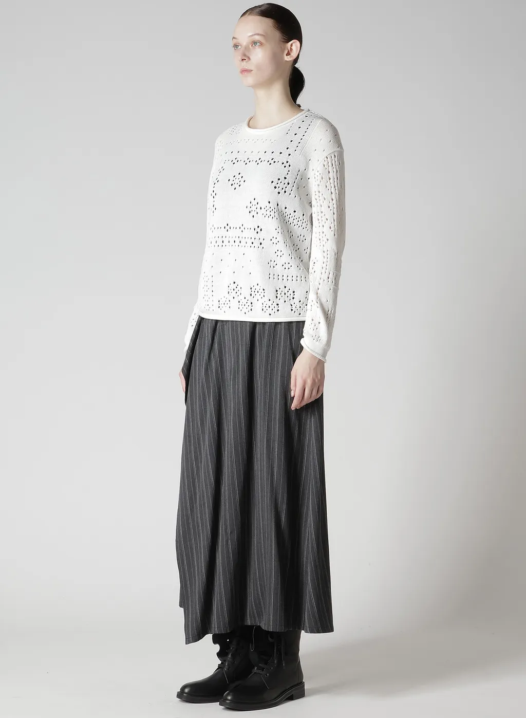 Patchwork Lace Curled Collar Round Neck Pullover