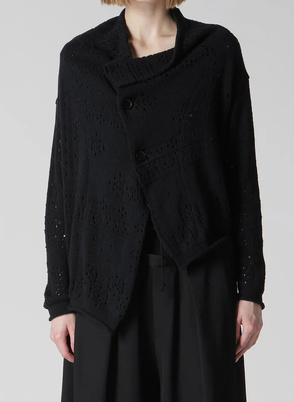 Patchwork Lace Off-Neck Cropped Cardigan