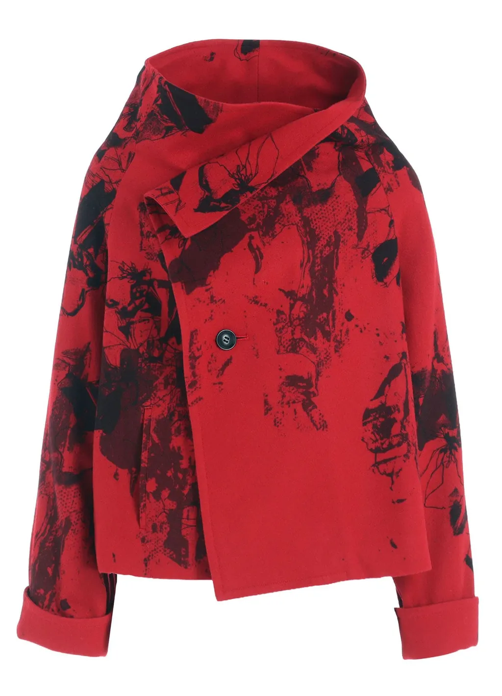 Wool Flower Print Wrap Coat