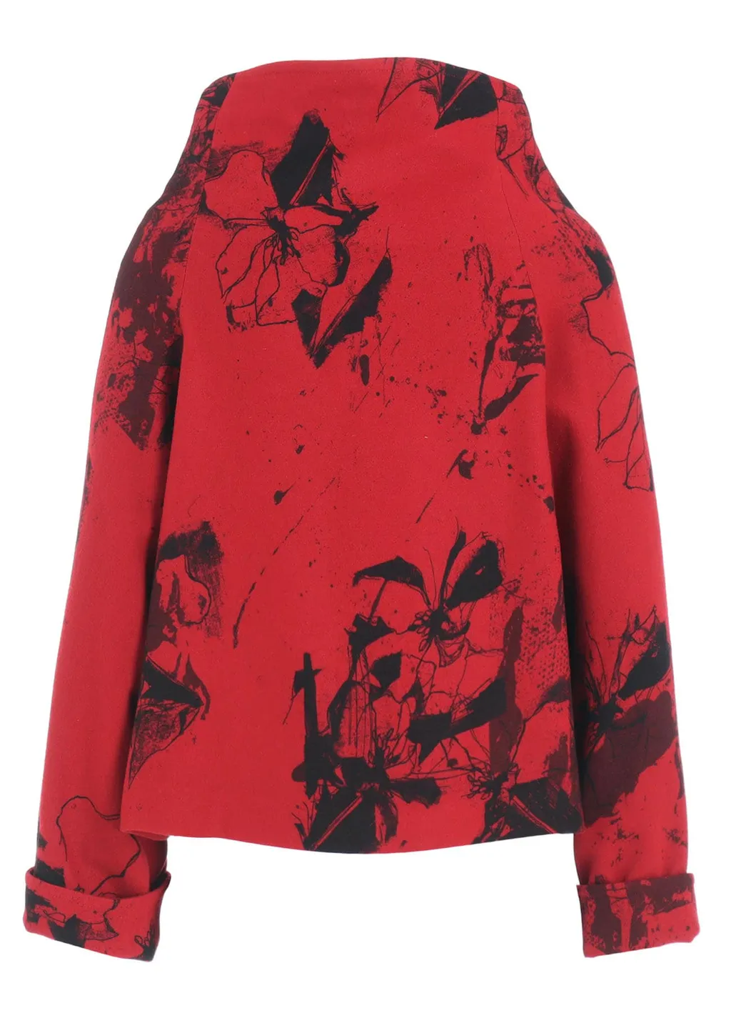 Wool Flower Print Wrap Coat