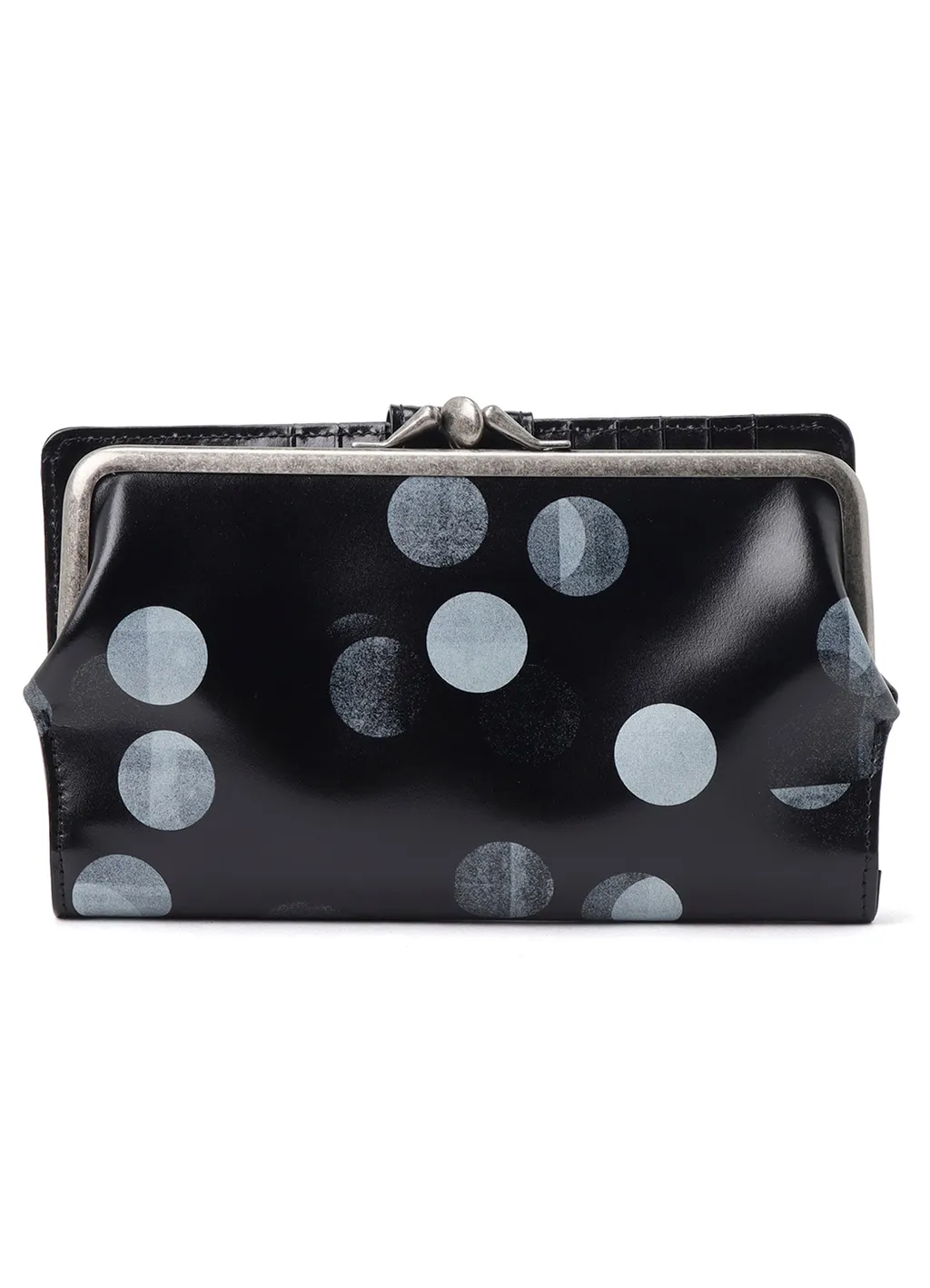 Dot Print Glossy Smooth Leather Long Wallet