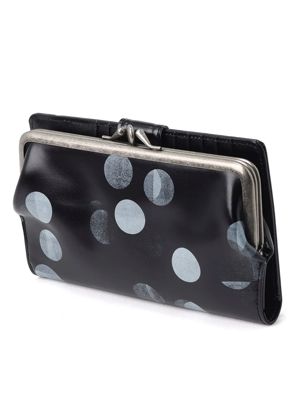 Dot Print Glossy Smooth Leather Long Wallet