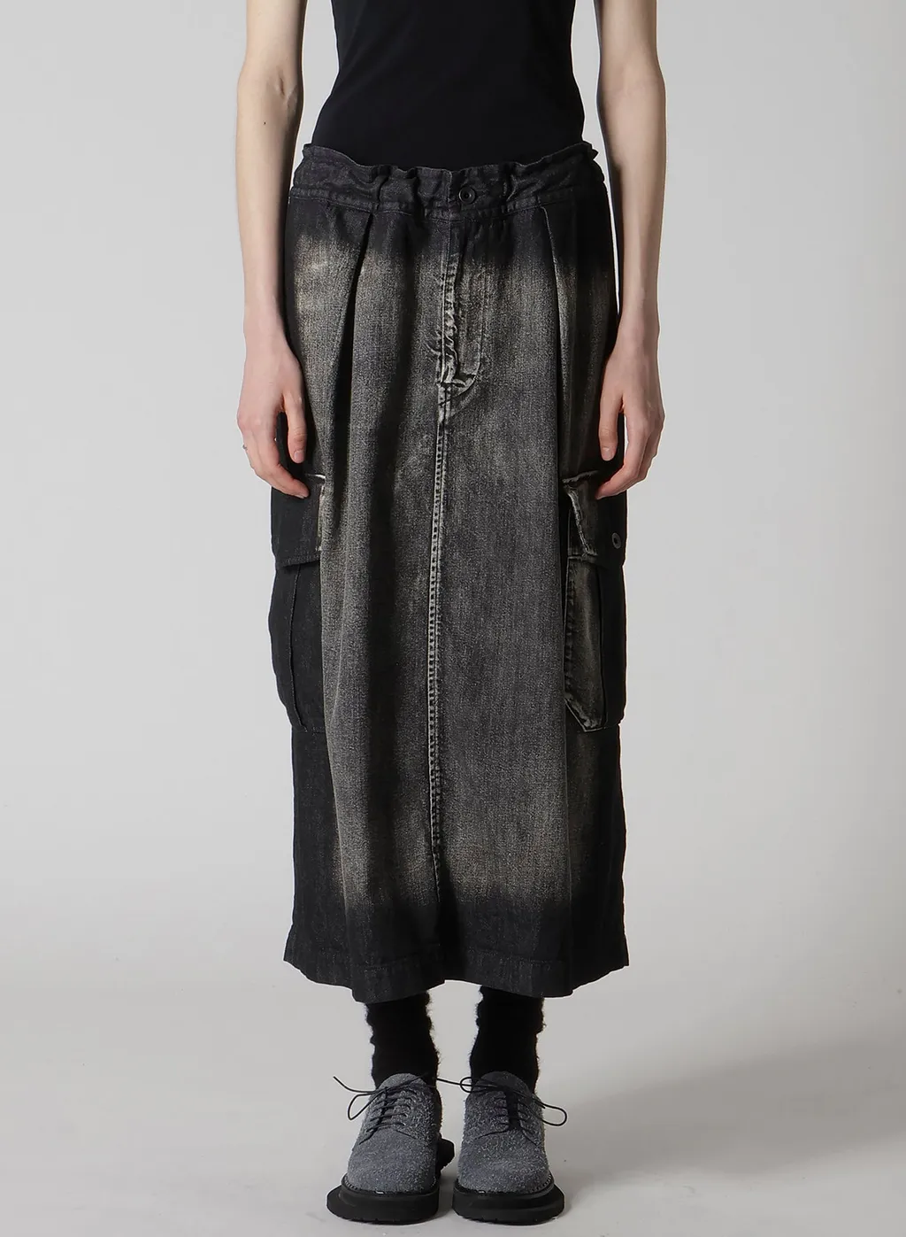Spotted Denim Side Pocket Straight Skirt