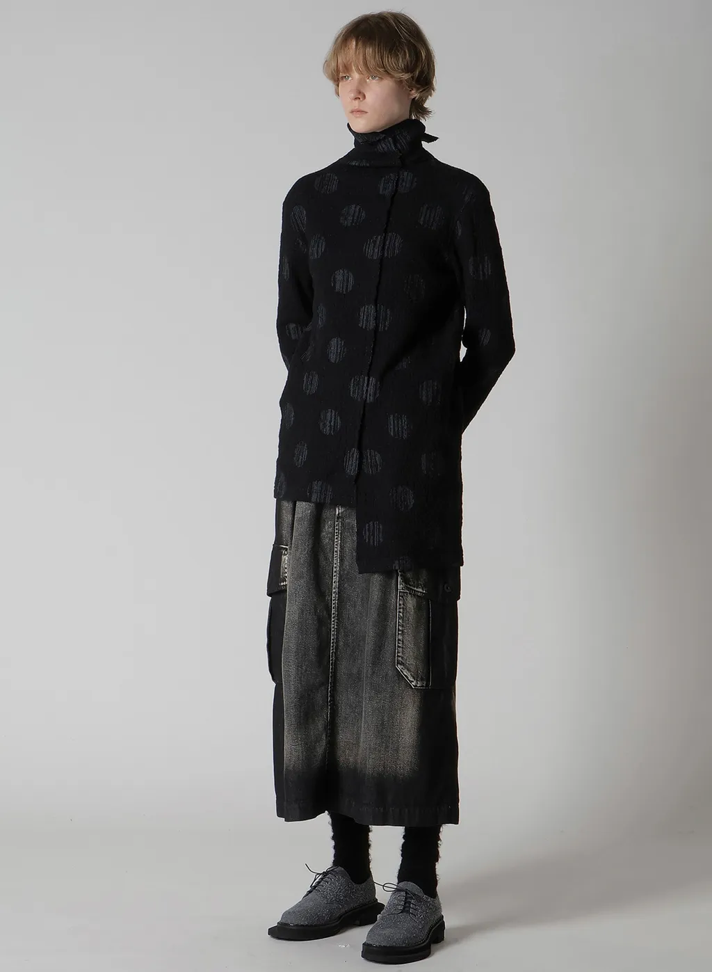 Spotted Denim Side Pocket Straight Skirt