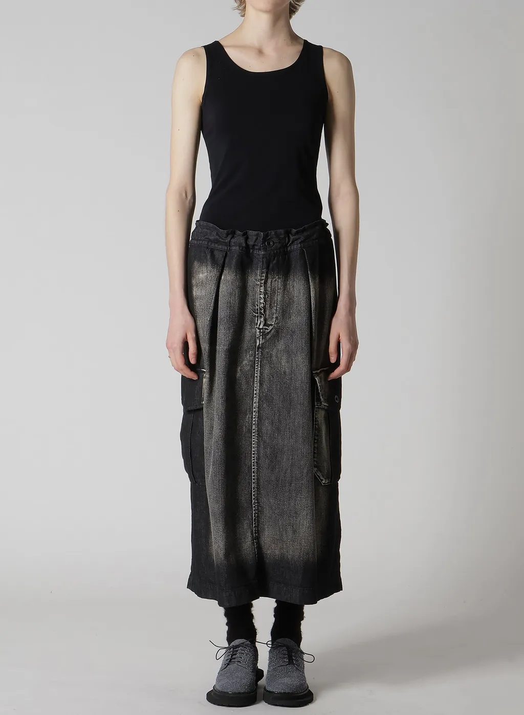 Spotted Denim Side Pocket Straight Skirt