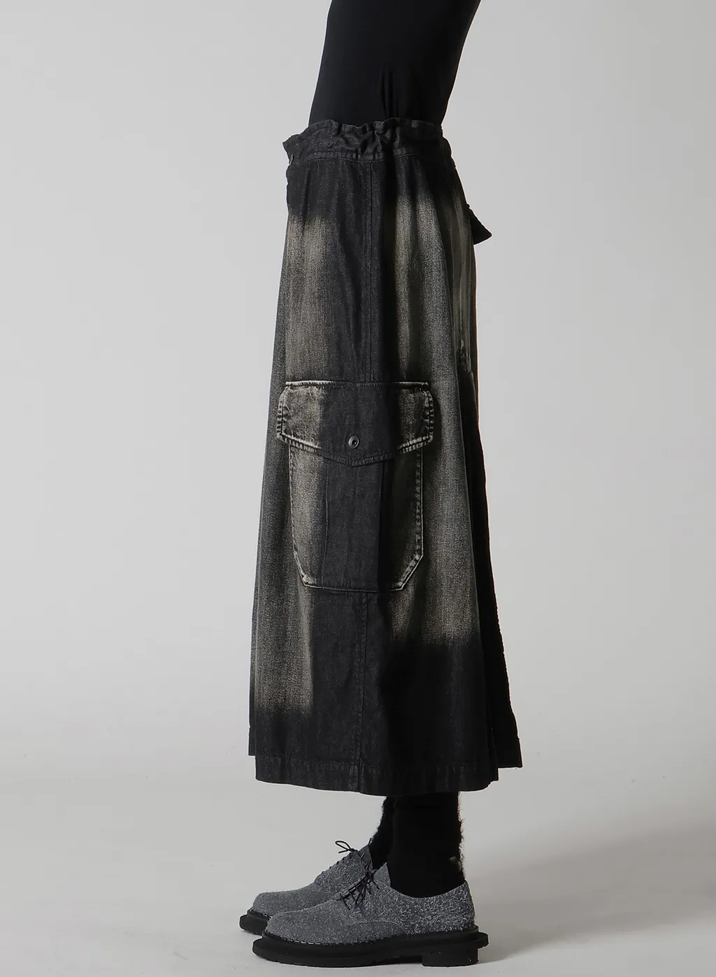 Spotted Denim Side Pocket Straight Skirt