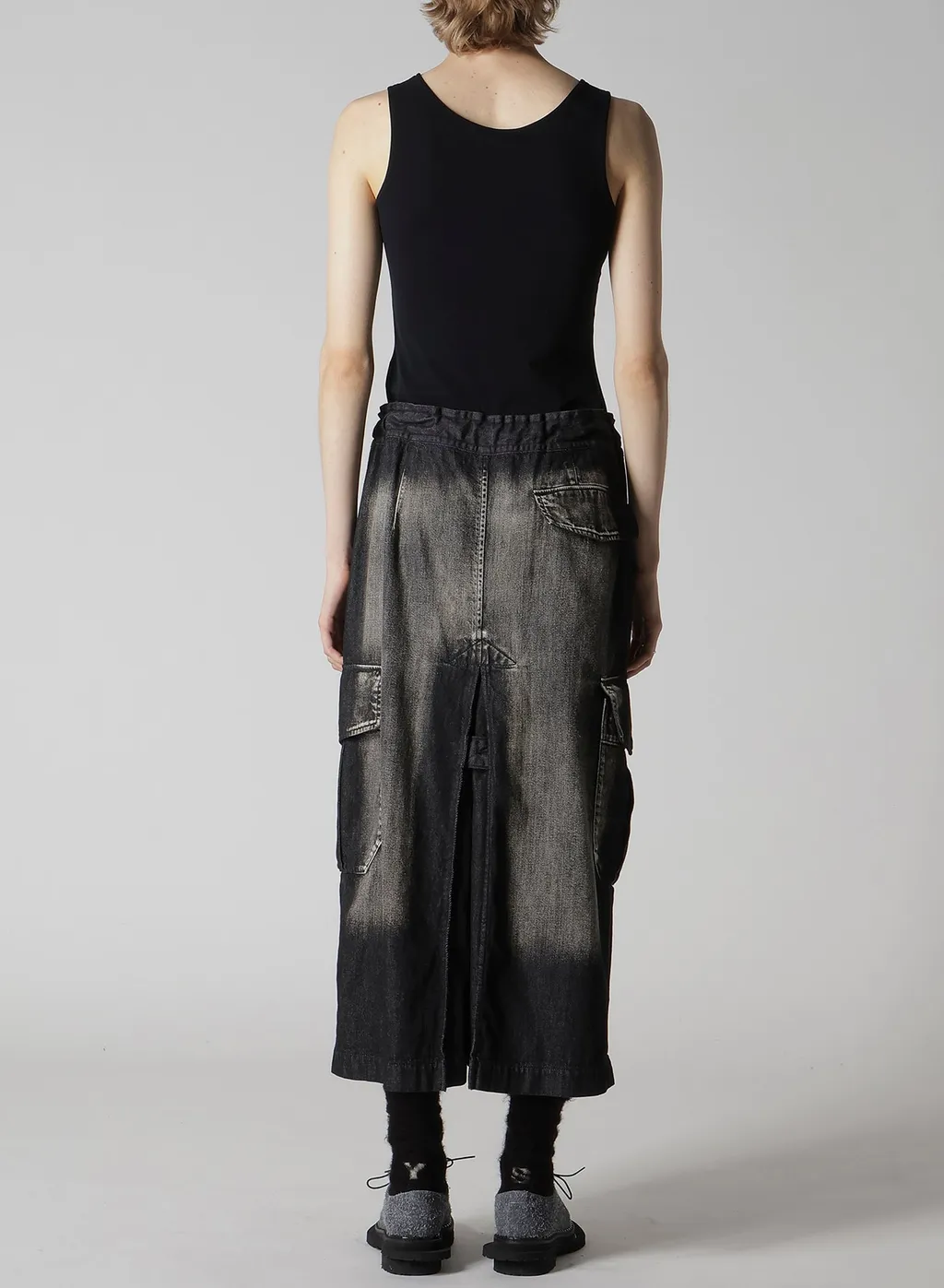 Spotted Denim Side Pocket Straight Skirt
