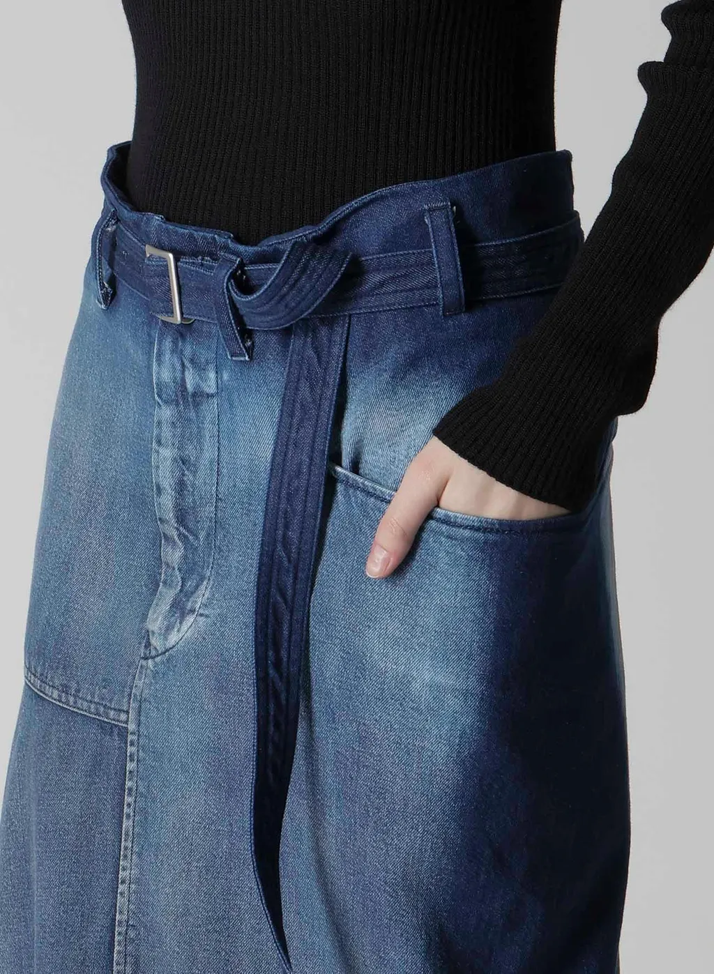Spotted Denim Right Side Flare Skirt