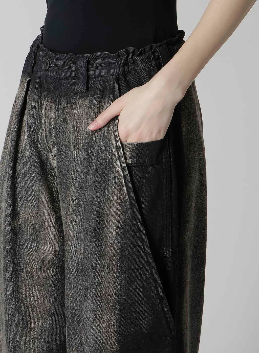 Spotted Denim Front Big Pocket Pants