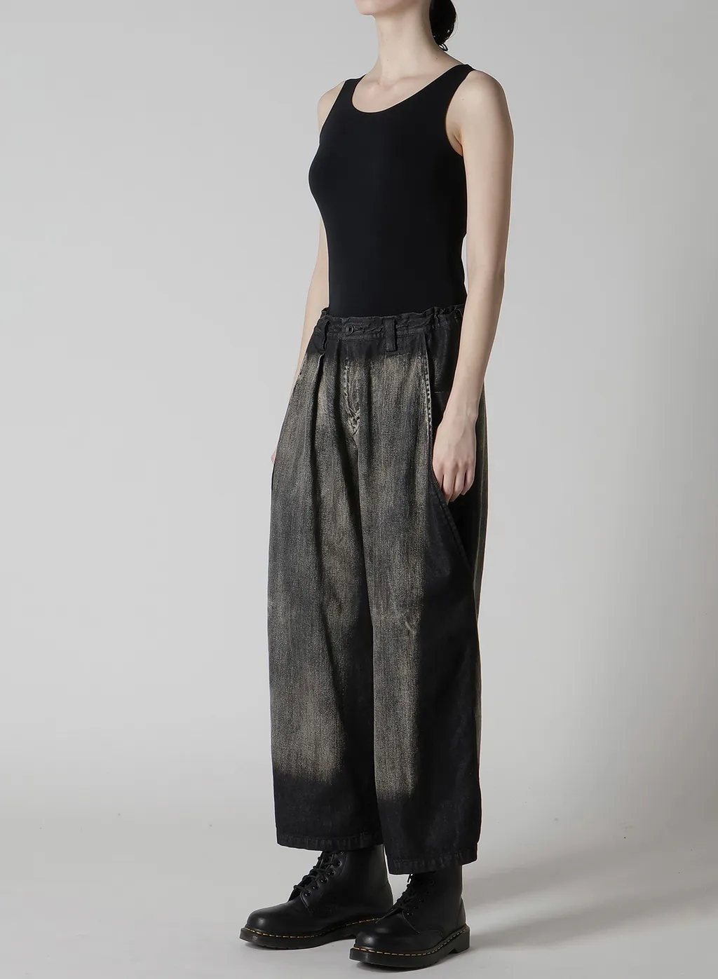 Spotted Denim Front Big Pocket Pants
