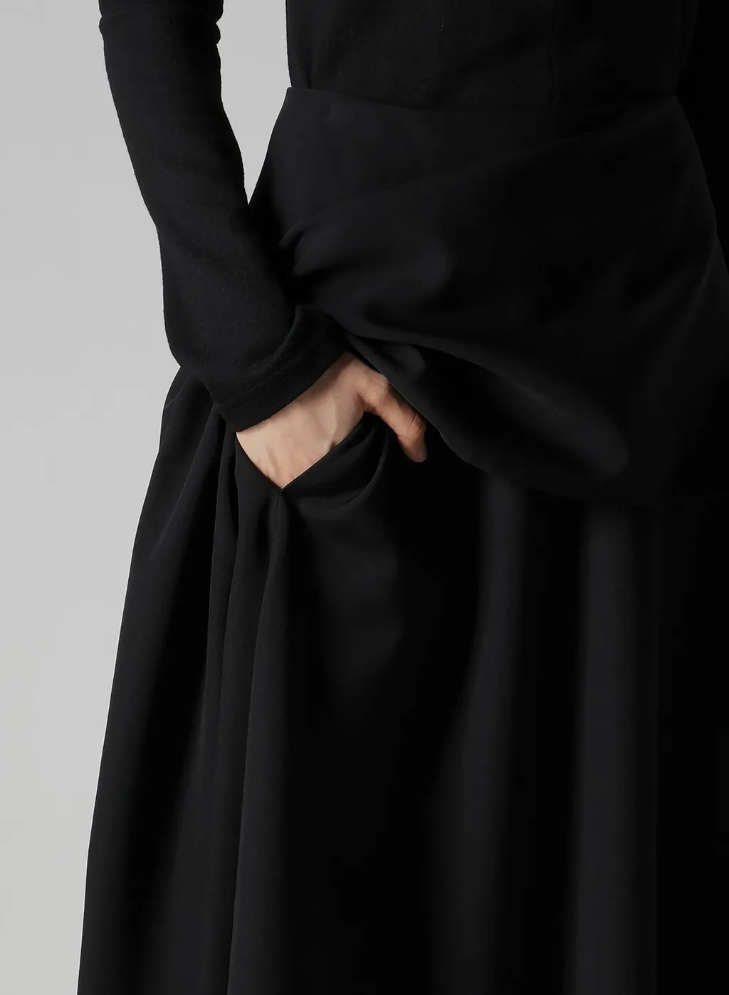 Wool Gabardine Middle Length Asymmetric Skirt
