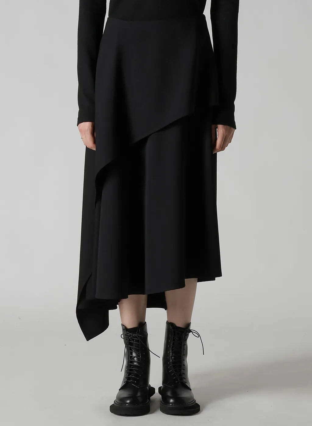 Wool Gabardine Middle Length Asymmetric Skirt