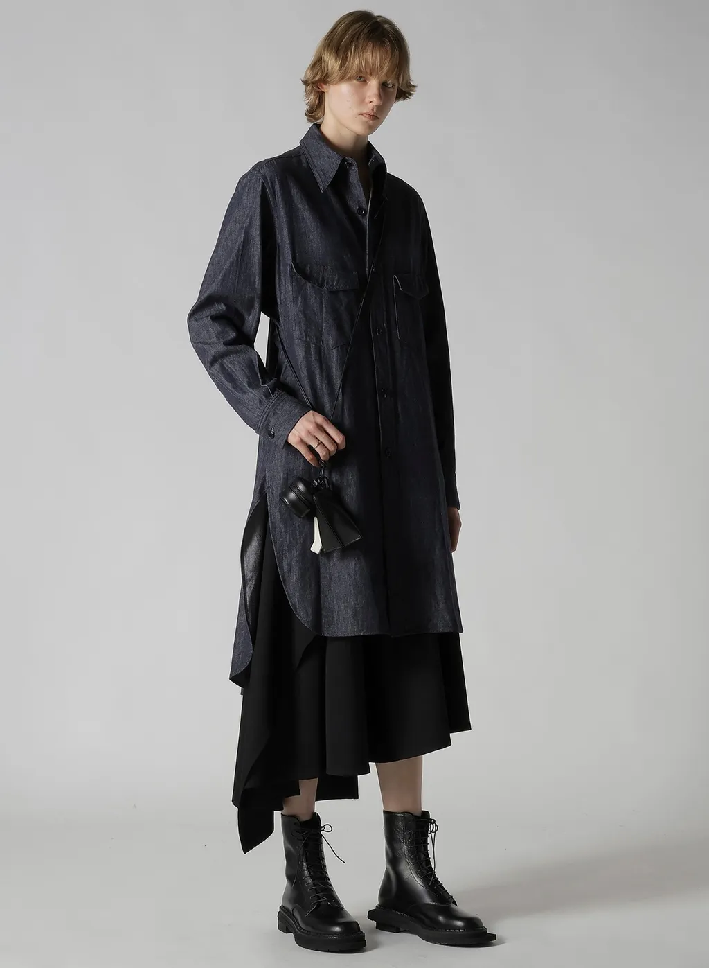 Wool Gabardine Middle Length Asymmetric Skirt