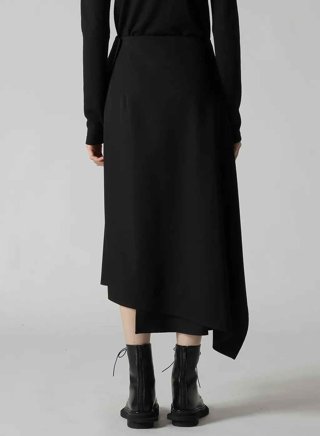 Wool Gabardine Middle Length Asymmetric Skirt