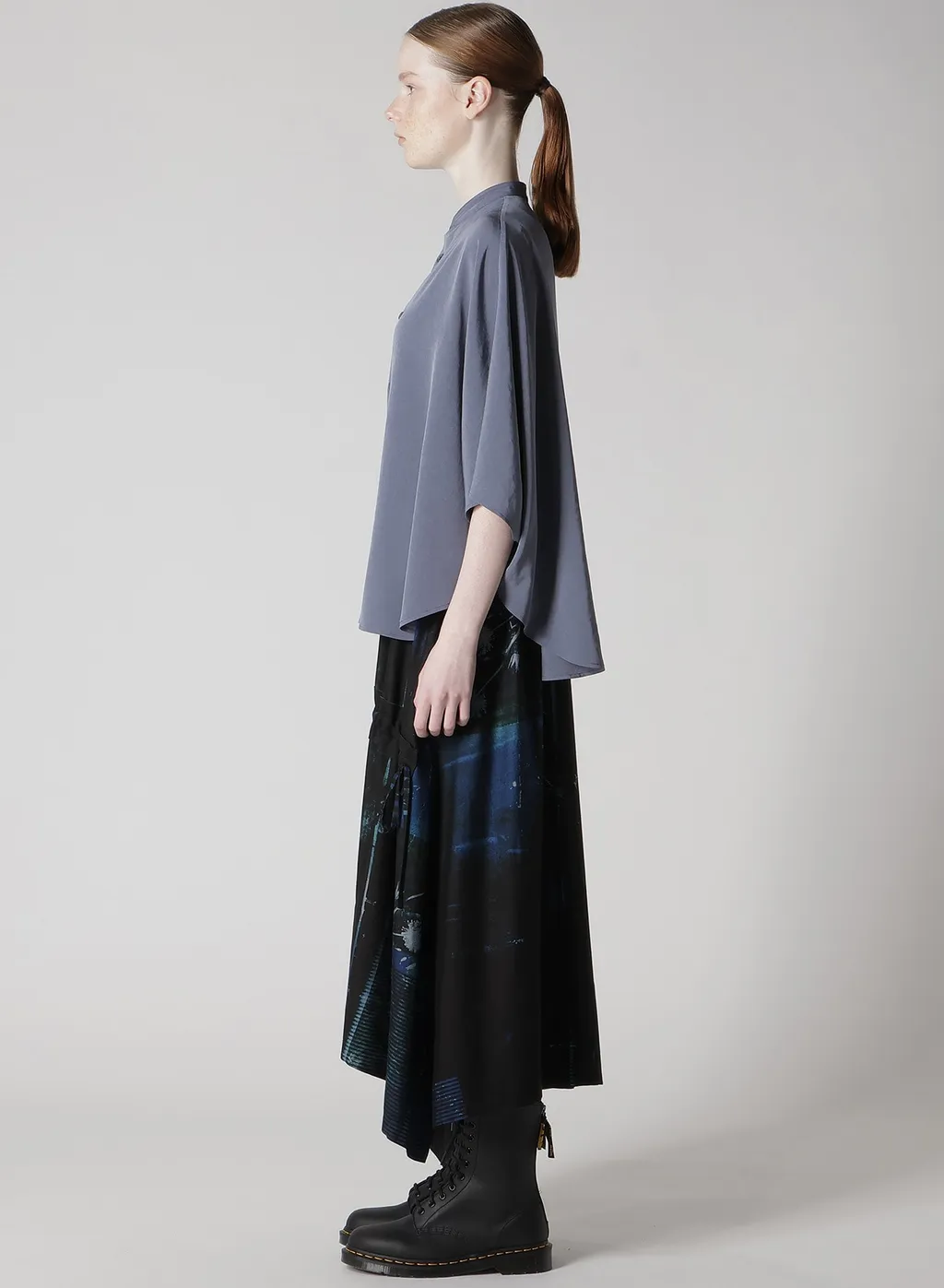 Crepe De Chine Stand Cape Blouse