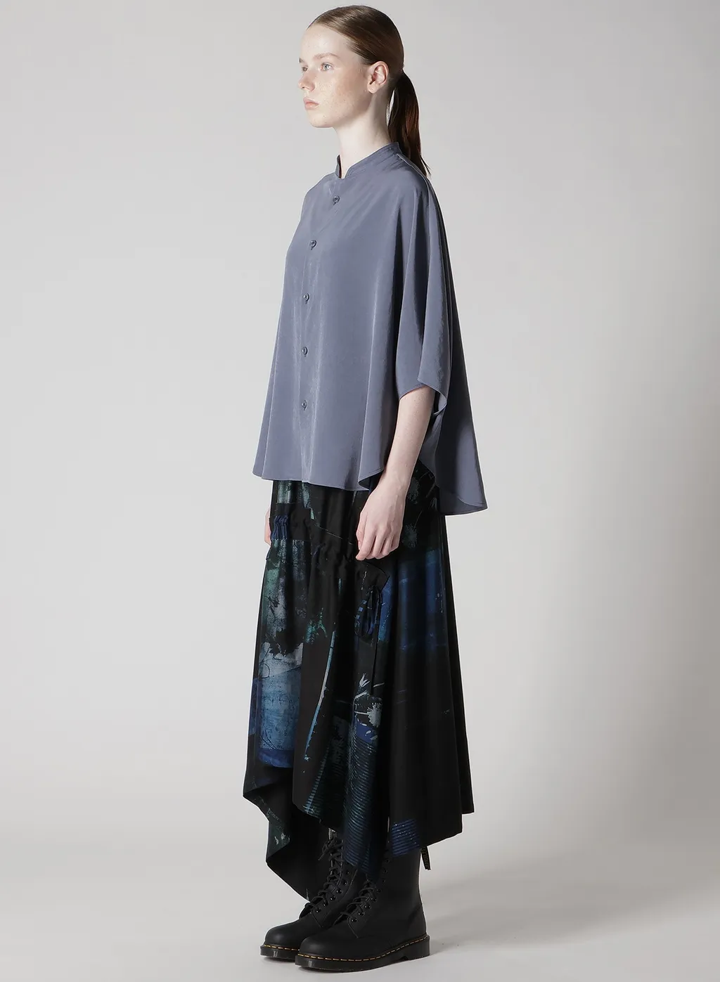 Crepe De Chine Stand Cape Blouse