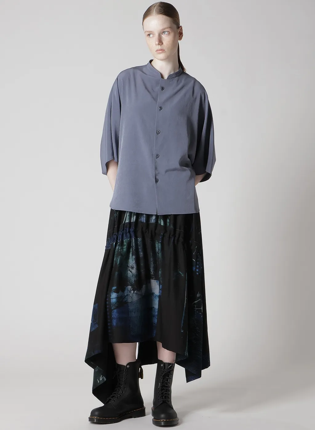 Crepe De Chine Stand Cape Blouse