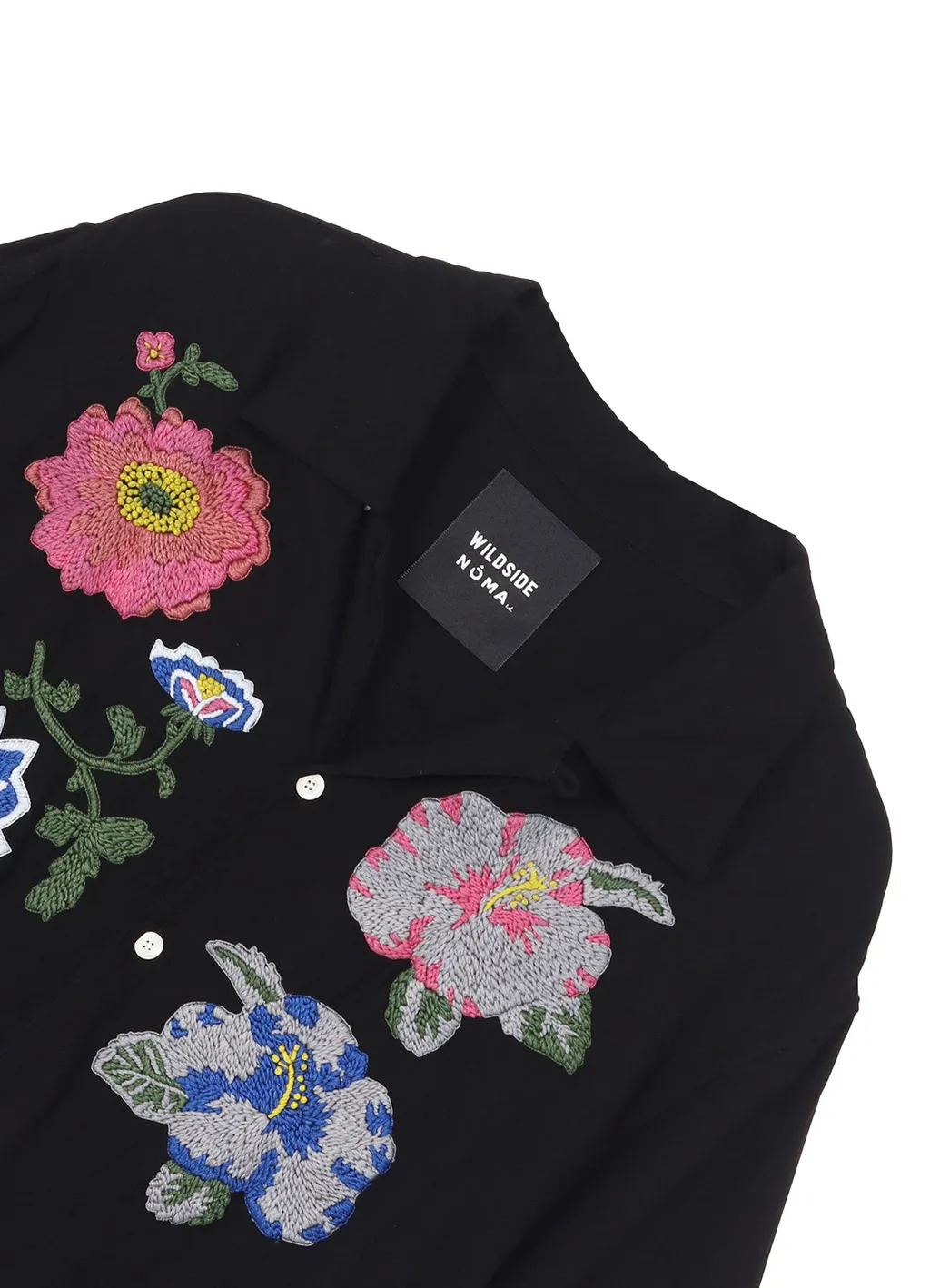 Wildside × Nomarhythm Textile Flower Embroidery Open Collar Shirt