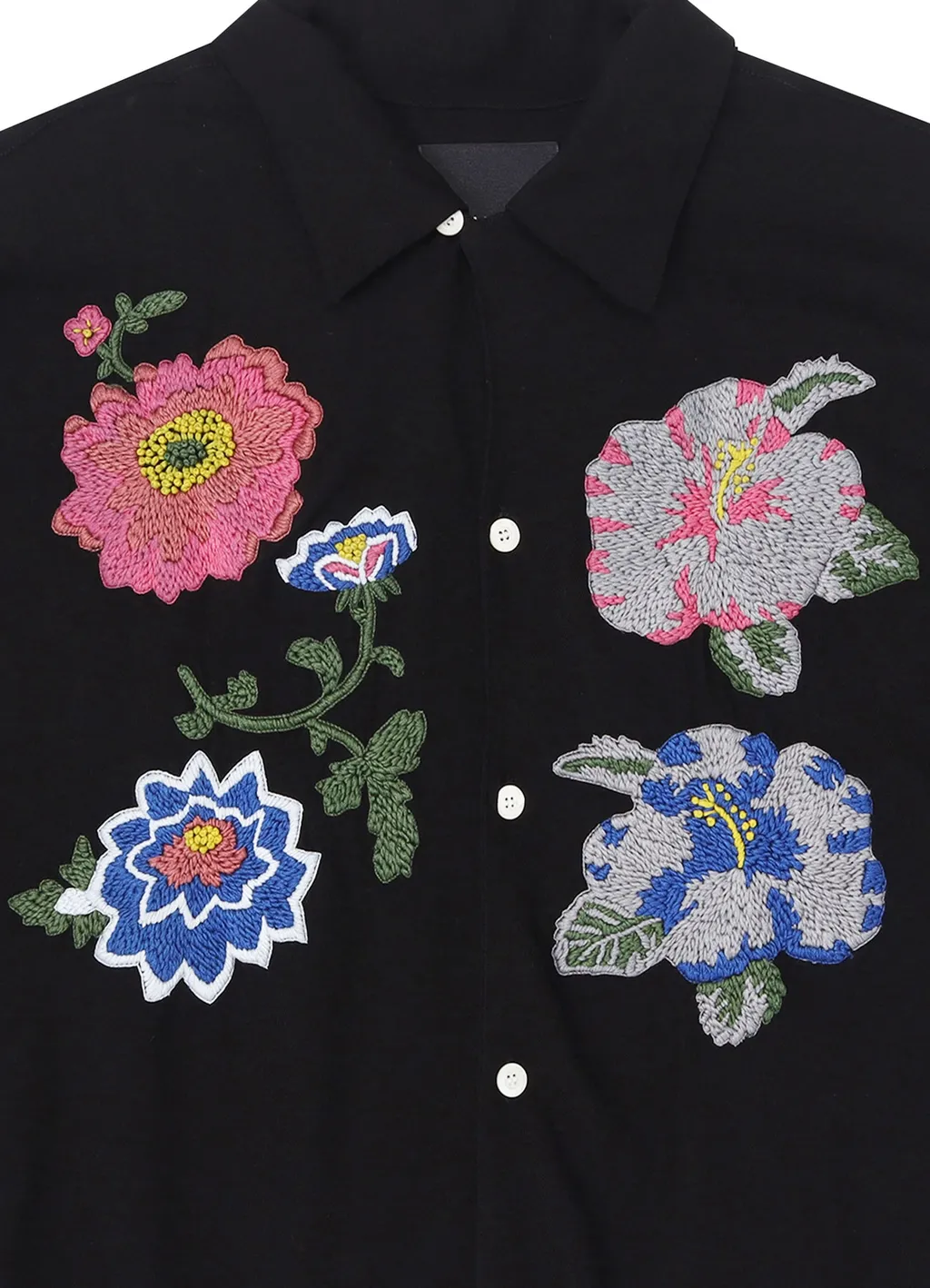 Wildside × Nomarhythm Textile Flower Embroidery Open Collar Shirt