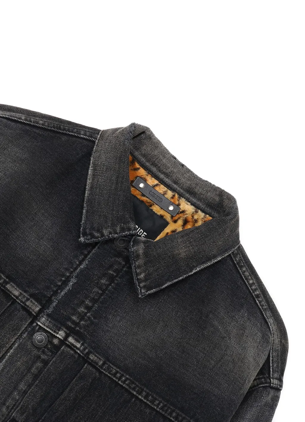 Wildside×Minedenim Leopard Fur Lining Black Denim Trucker Jkt
