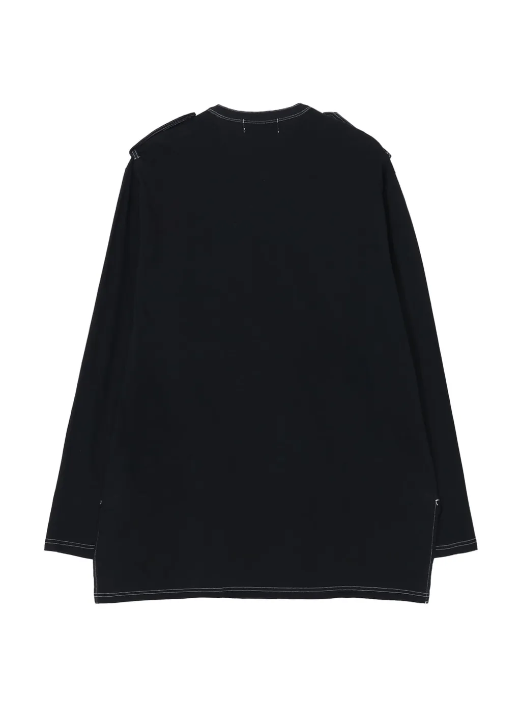 Cotton Jersey Shoulder Strap Henley Neck Long Sleeve T-Shirt
