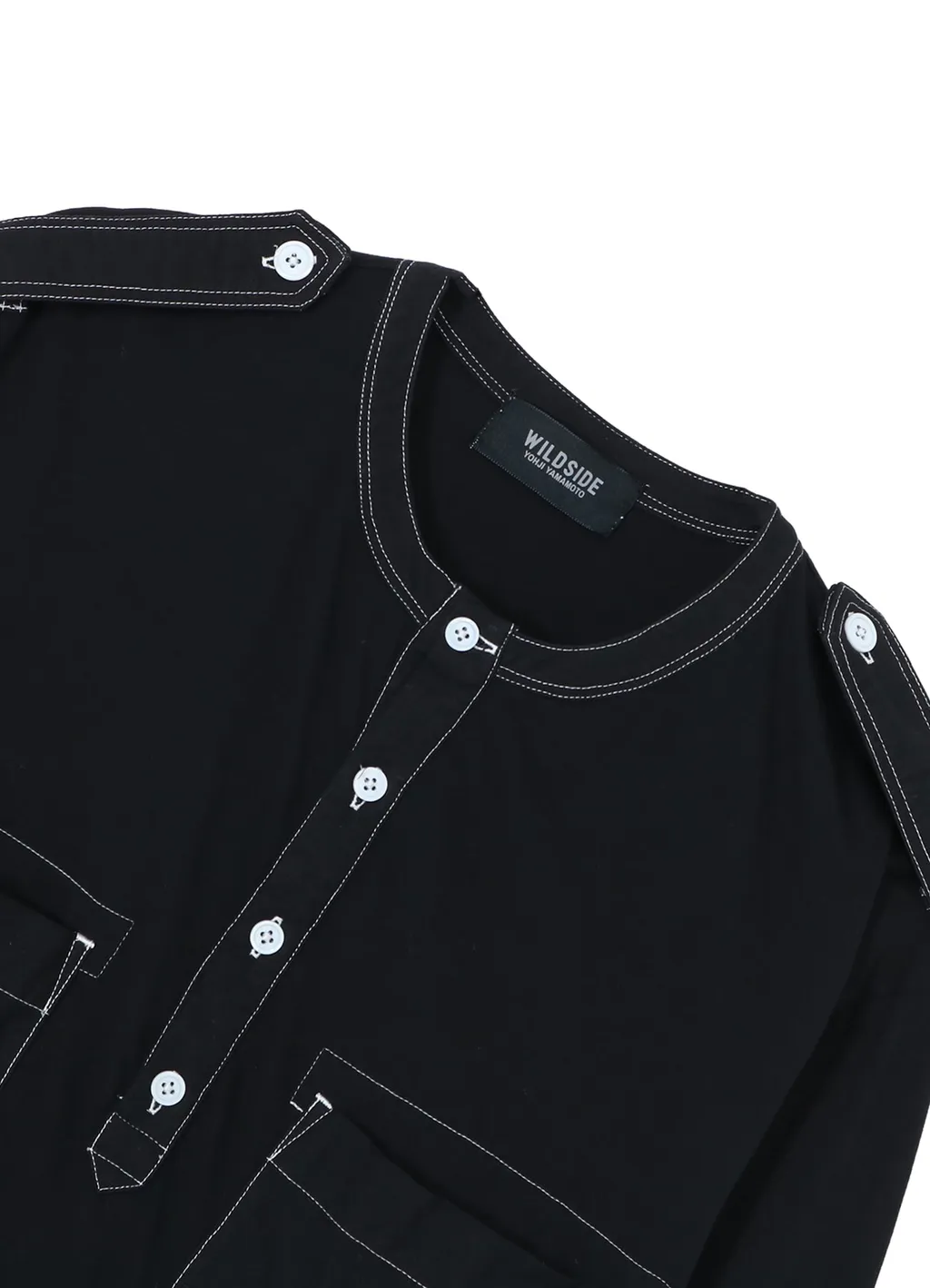 Cotton Jersey Shoulder Strap Henley Neck Long Sleeve T-Shirt