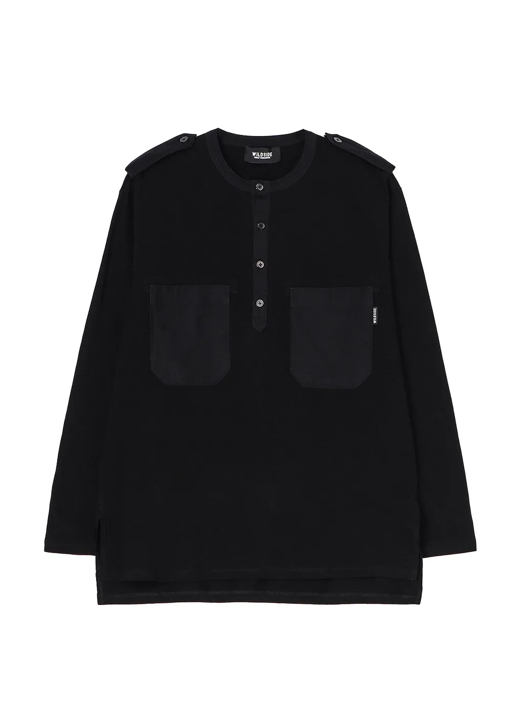 Cotton Jersey Shoulder Strap Henley Neck Long Sleeve T-Shirt