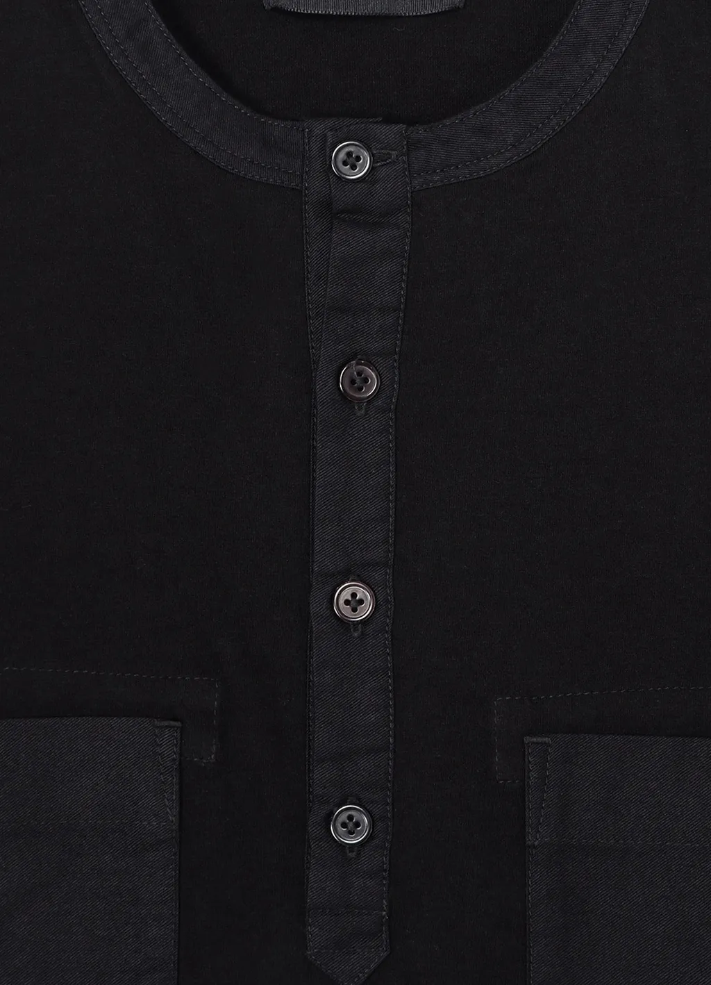 Cotton Jersey Shoulder Strap Henley Neck Long Sleeve T-Shirt