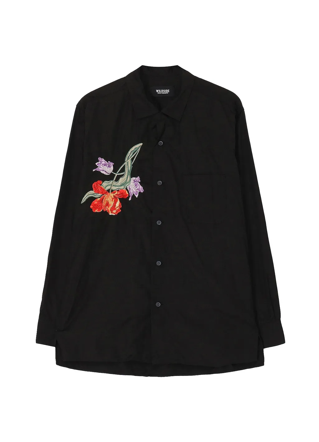 Tulip Embroidery Open Collar Shirt