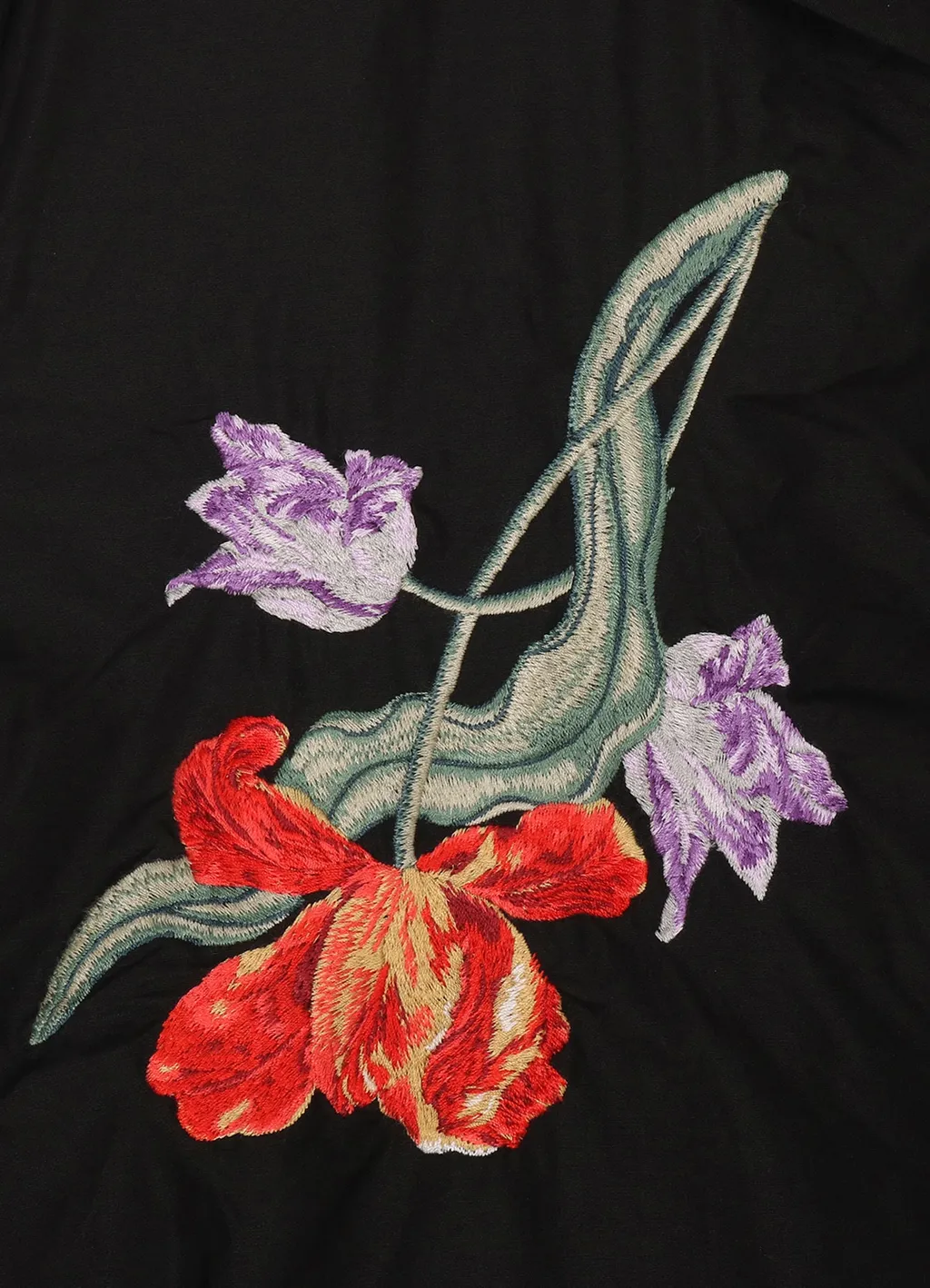 Tulip Embroidery Open Collar Shirt